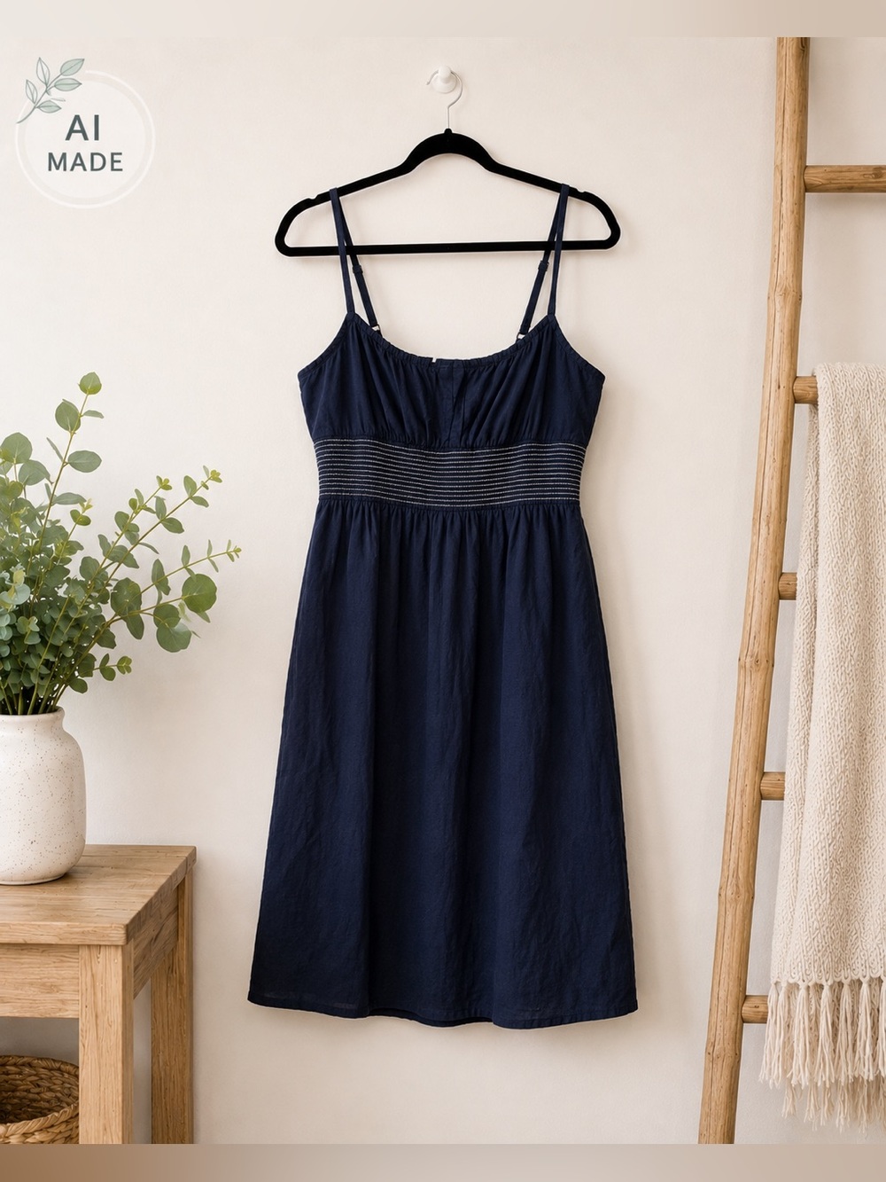 Be Smart Navy Cotton Sundress Size 14 Adjustable Straps